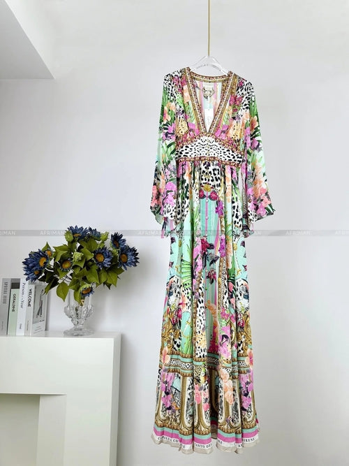 Designer Dress 2024 Resort wear Spring New V Neck Pink Leopard Print