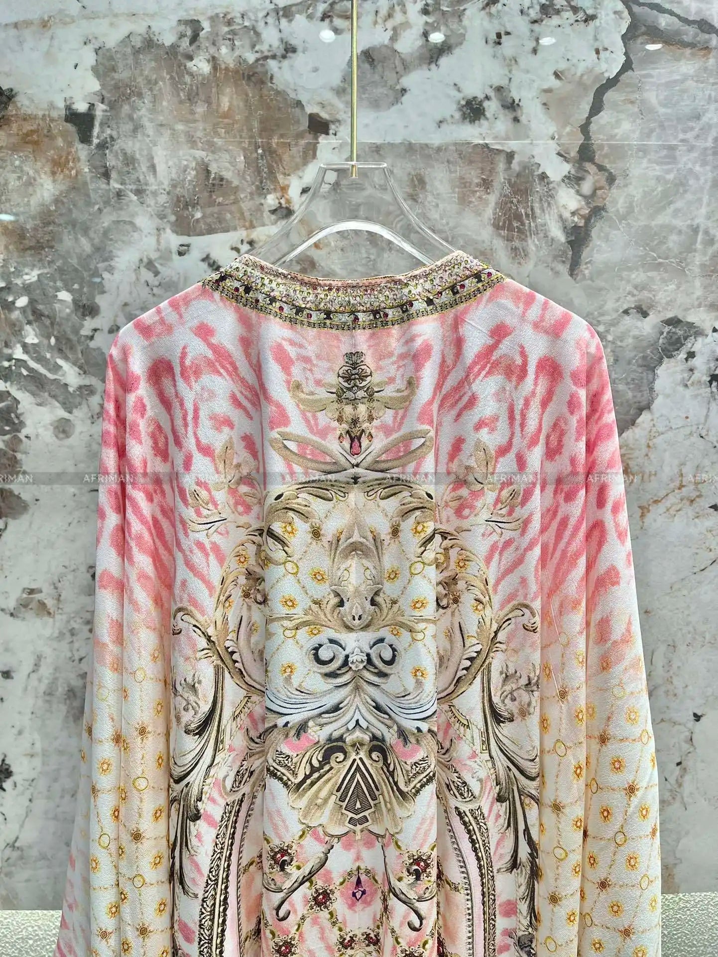 Exquisite designer dress Women New V Neck Crystal Beaded Flare Sleeve