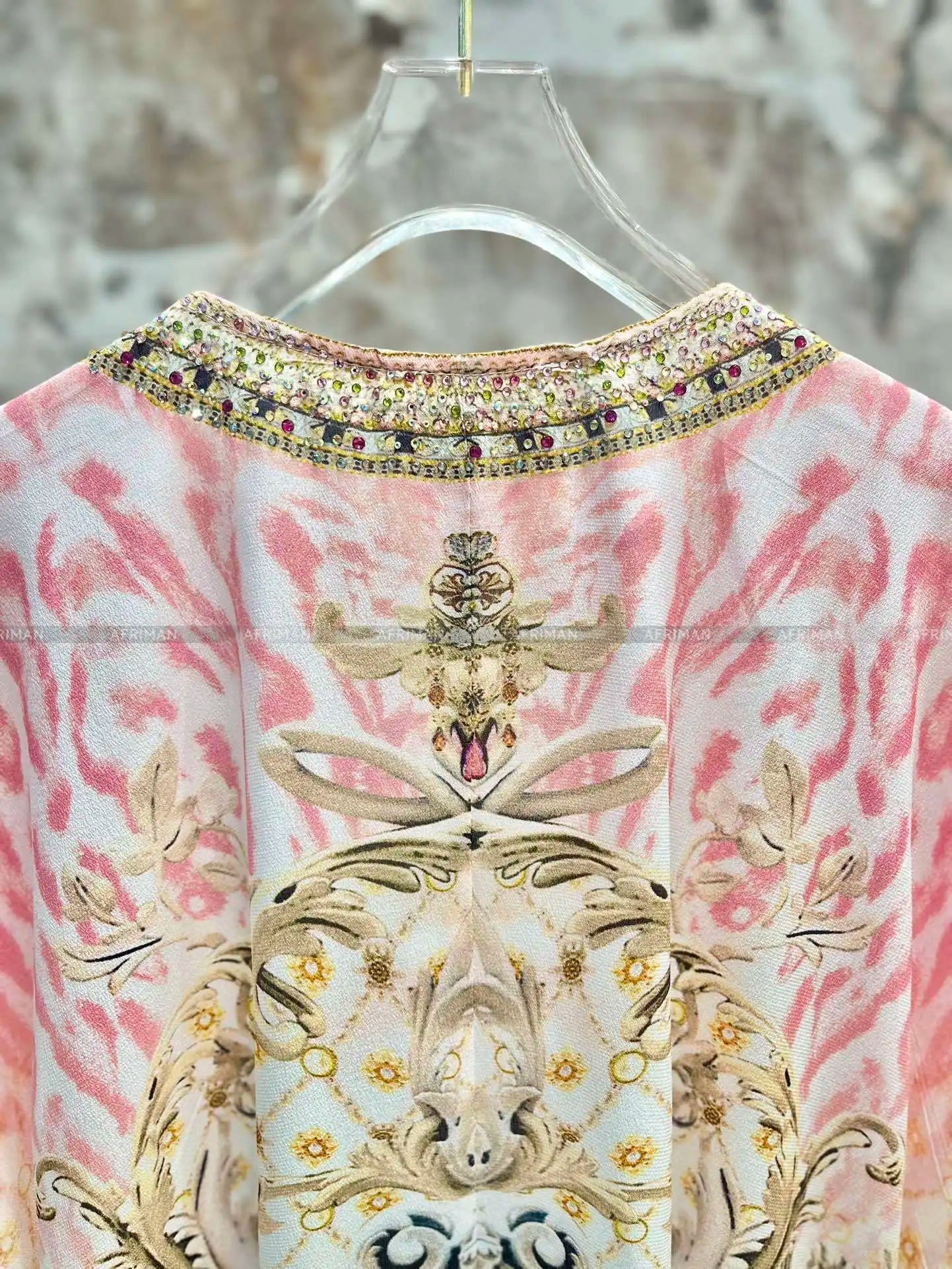 Exquisite designer dress Women New V Neck Crystal Beaded Flare Sleeve