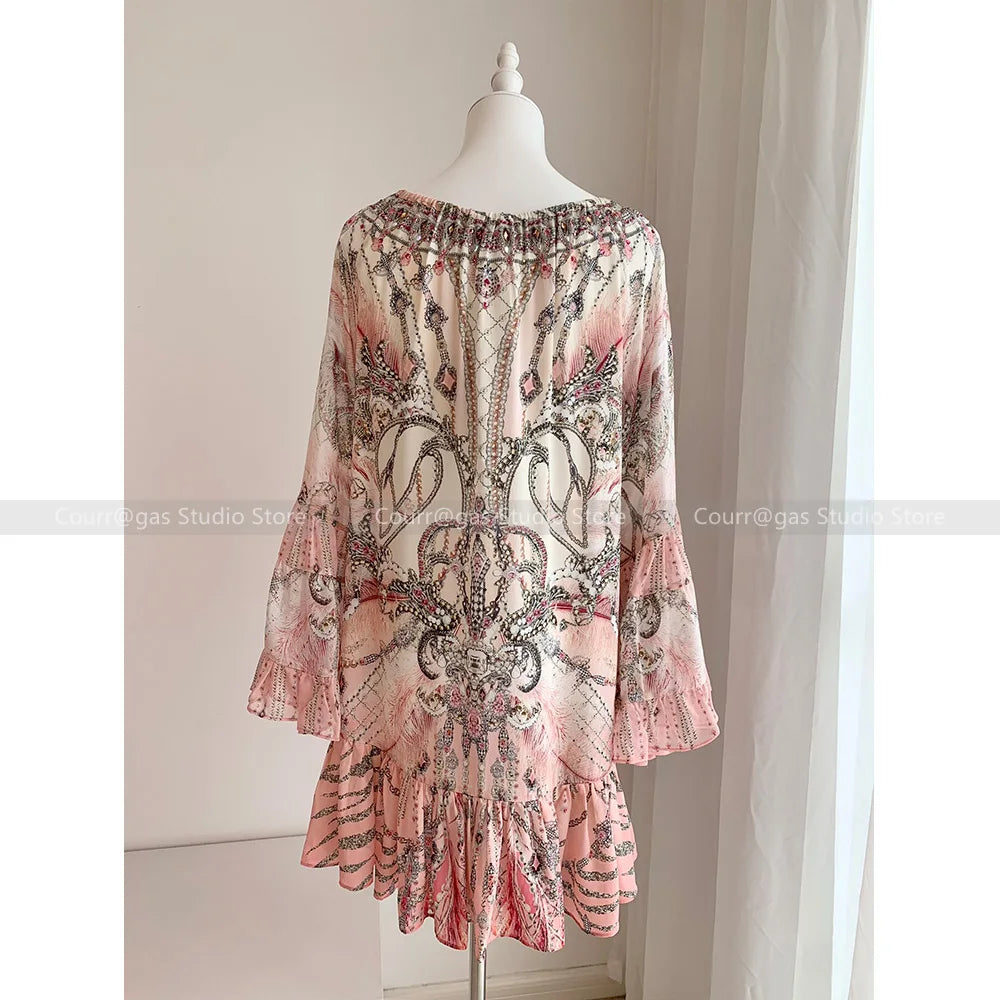 Jeweled Designer Dress Crystals Australian niche off the shoulder pink